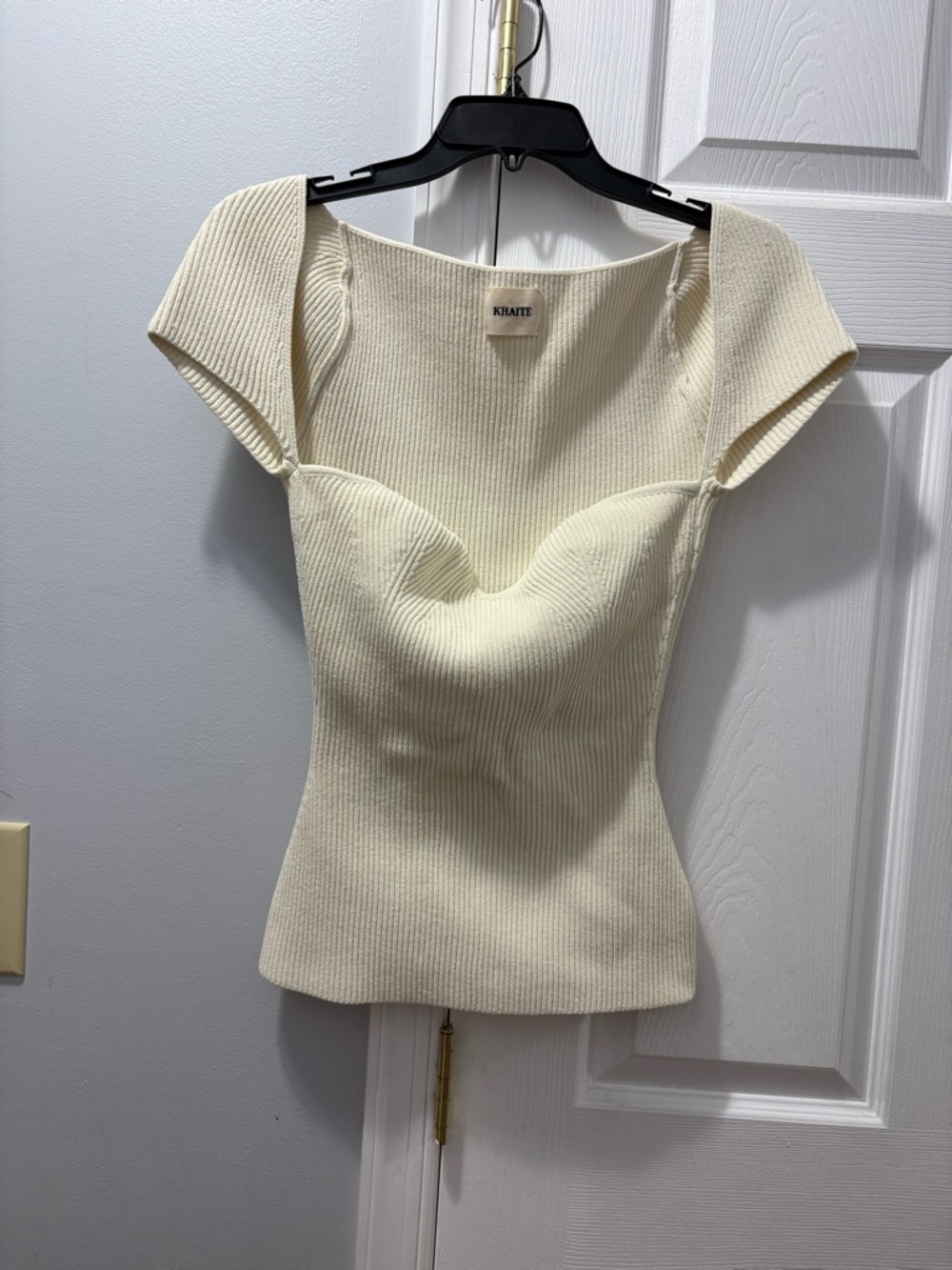 KHAITE The Ista Ribbed Top In Ivory Size Medium - Picture 2 of 5